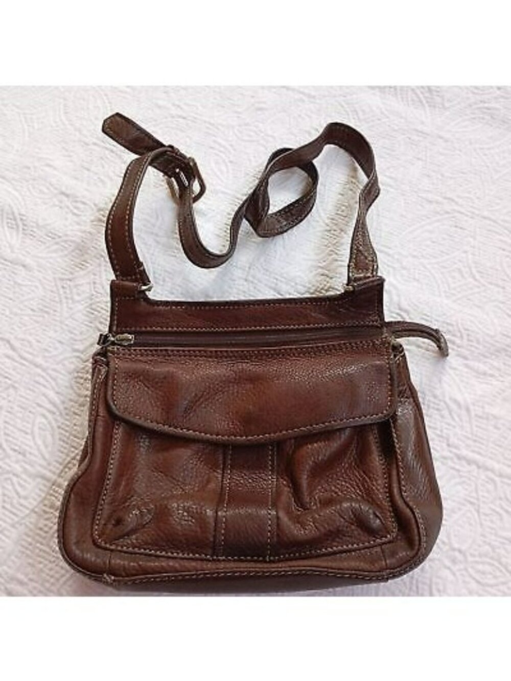 Fossil Brown Genuine Leather Crossbody Bag Multiple Compartments